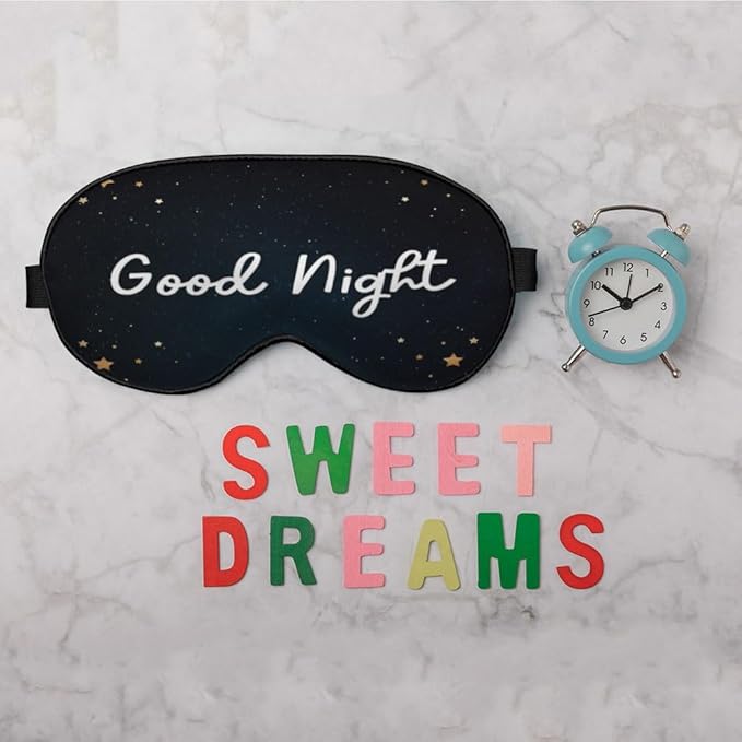 Good Night Silk Sleep Mask with Adjustable Strap for Travel, Nap, Shift Work, Office - Black