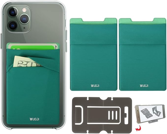 RFID Blocking Phone Card Wallet - Double Secure Pocket - Ultra-Slim Self Adhesive Credit Card Holder Card Sleeves Phone Wallet Sticker All Smartphones (Bluegre)-2PC
