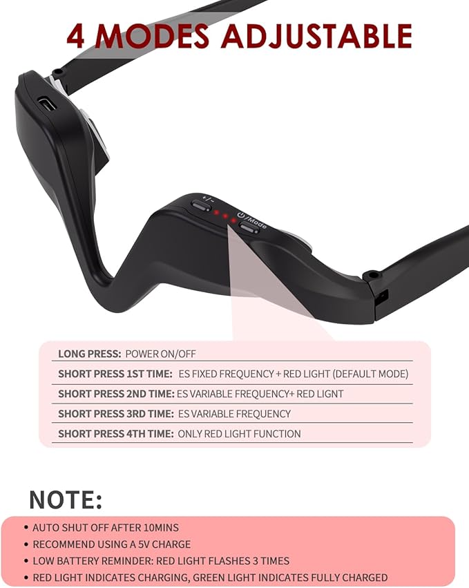 UTK Under Eye Red Light Therapy Device, 630nm Red Light Glasses for Eye Bags, Dark Circles, Puffiness, Rechargeable & 39g Ultra-Light, Gift for Women and Men (Black)