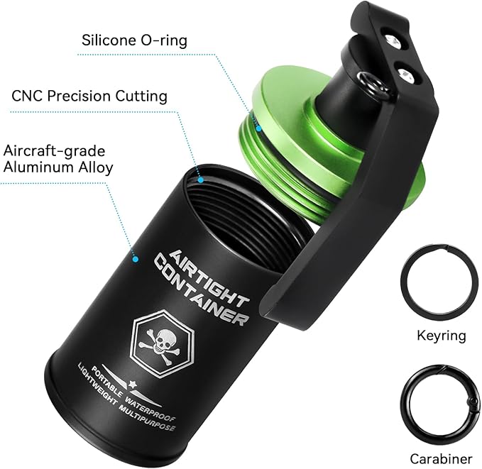 Tactical Pill Case, Durable Aluminum Small Pill Holder with Keychain, Airtight & Waterproof Vitamin Container for EDC, Travel, Outdoor - Green