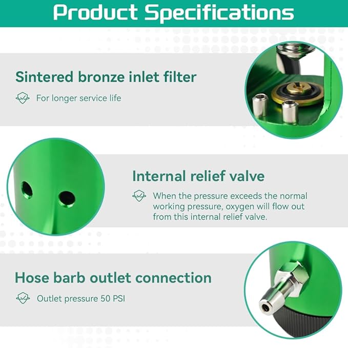 Oxygen Regulator for Oxygen Tank CGA870 Connection, Adjustable Flow 0-15 LPM, Portable Oxygen Tank Regulator Brass Sleeve Design (1)