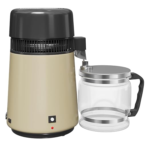 4L Water Distiller for Home Countertop, Stainless Steel Distilled Water Purifier Machine, 1 Gallon Per Cycle, 110V 750W with Auto Shut-Off, BPA-Free Glass Collection Pitcher, Gold Finish