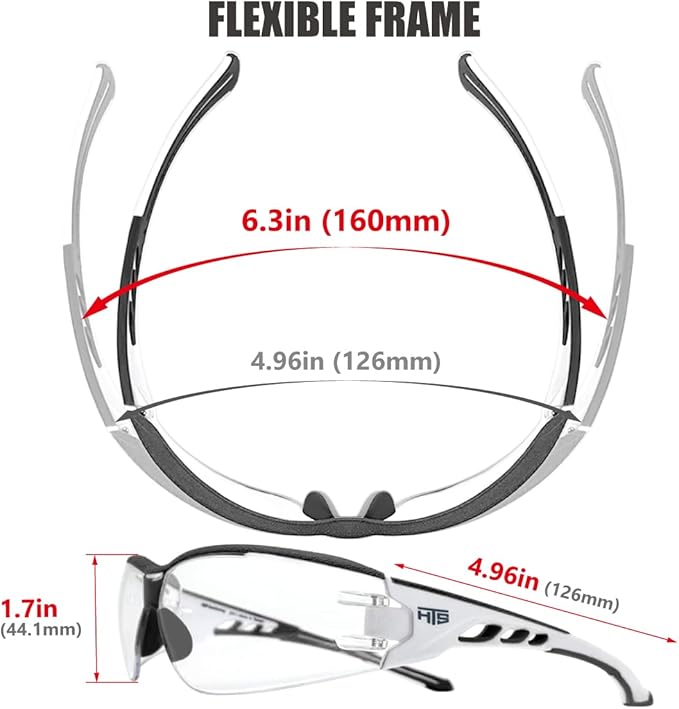 HTS HUNTERSKY Super Flexible Lightweight Anti Fog Wrap-Around U6 Clear Shooting Safety Glasses with ANSI Z87.1 Scratch Resist