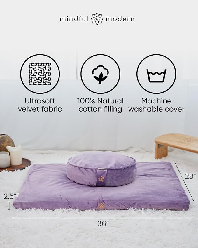 Mindful & Modern Zabuton Meditation Mat - Cotton Filled Yoga and Meditation Pad - Zabuton Meditation Cushion for Kneeling and Sitting Support - Large Rectangular Sitting Floor Pillow for Bench or Zafu