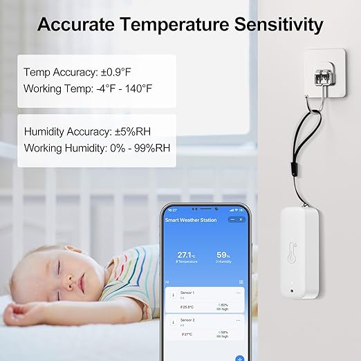 eMylo WiFi Thermometer Hygrometer 4 Pack, IP65 Indoor Smart Temperature Humidity Monitor with 3 Outdoor Wireless Sensors Kit, APP Notification Alert, Free Data Storage Export, 492ft Monitoring Range