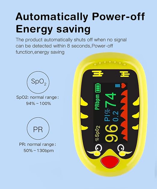Kids Pulse Oximeter – Pediatric Pulse Oximeter for Children and Infants, Cute Mini Portable Oxygen Monitor Fingertip with OLED Display, Baby Oxygen Monitor for Home and Travel, USB-C Rechargeable Design-yellow