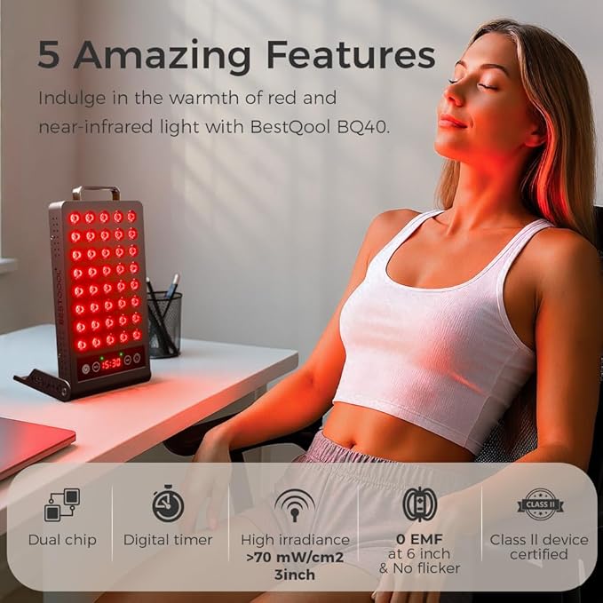 BestQool Red Light Therapy, Dual Chip 660nm 850nm Elite Grade Red Light Therapy for Face, Portable Infrared Light Therapy for Body, Red Infrared Light Device, LED Light Therapy Panel. 50W.