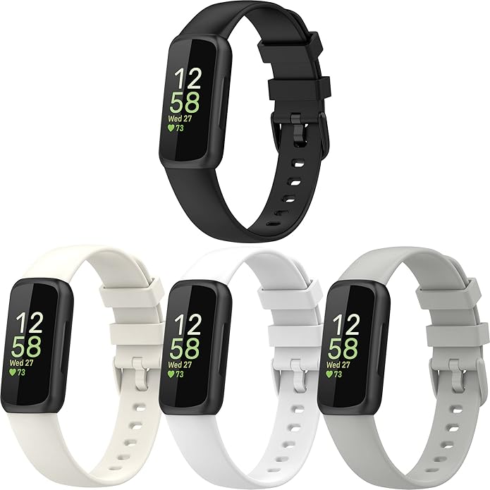 (4 Pack) Bands Straps Intended for Fitbit Inspire 3 Health & Fitness Tracker, Colorful Comfortable Flexible Silicone Band Rubber Strap Wristbands Sports Accessories for Inspire 3