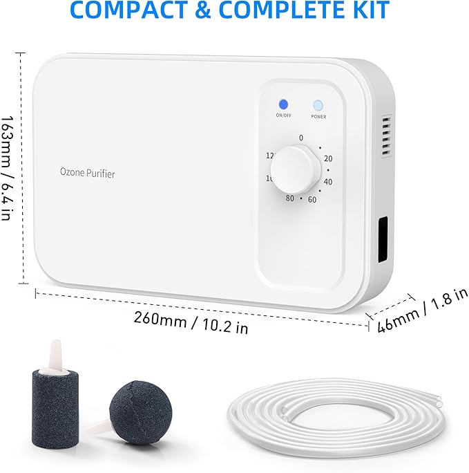800mg/h Multipurpose Ozone Machine with Timer, for Air and Water, Portable for Home, Office, Car, Hunting, Kitchen, Cold Plunge, Fruits & Vegetables