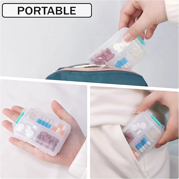 Travel Pill Organizer Portable Pocket Pill Case Small Pill Box for Purse Medicine Organizer Have 10 Compartments Storage Vitamin Fish Oil by INVODA (1PCS White+Lables)