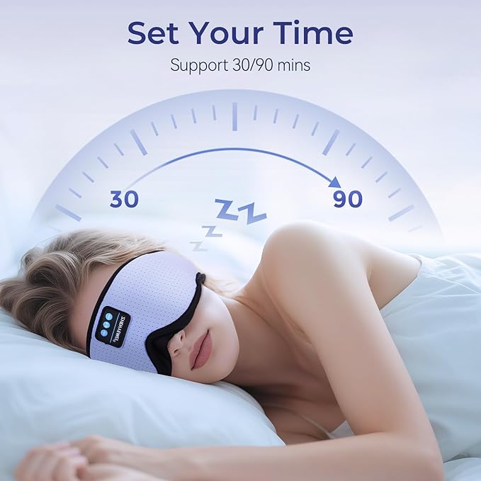 Sleep Mask with Bluetooth Headphones, 3D Bluetooth Wireless 5.4 Blackout Eye Mask with Timer, Breathable Cotton Sleeping Headphones for Side Sleeper, Travel, Meditation, Gifts for Men Women, Purple