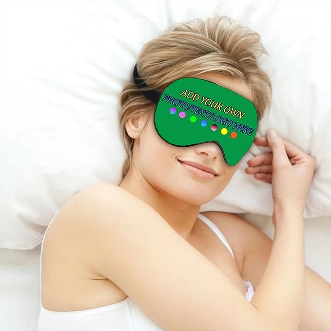 Personalized Eye Mask, Custom Eyeshade Blindfold Add Your Design Image Text Customized Eye Cover with Adjustable Strap for Sleeping Travel Work Naps Blocks Light, Green
