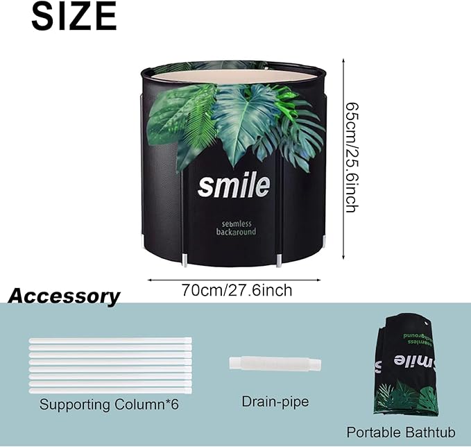 STARBRILLIANT Portable Foldable Bathtub, Collapsible Adult Travel Bath Tub for Camping, Home & Spa, Space-Saving Storage, Durable PVC Material (Leaf, 27inch)