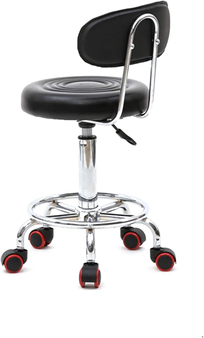 Swivel Salon Stool Chair with Back Support Adjustable Hydraulic Rolling Stool with Backrest for Beauty Barber Tattoo Massage (Style 1-Black)