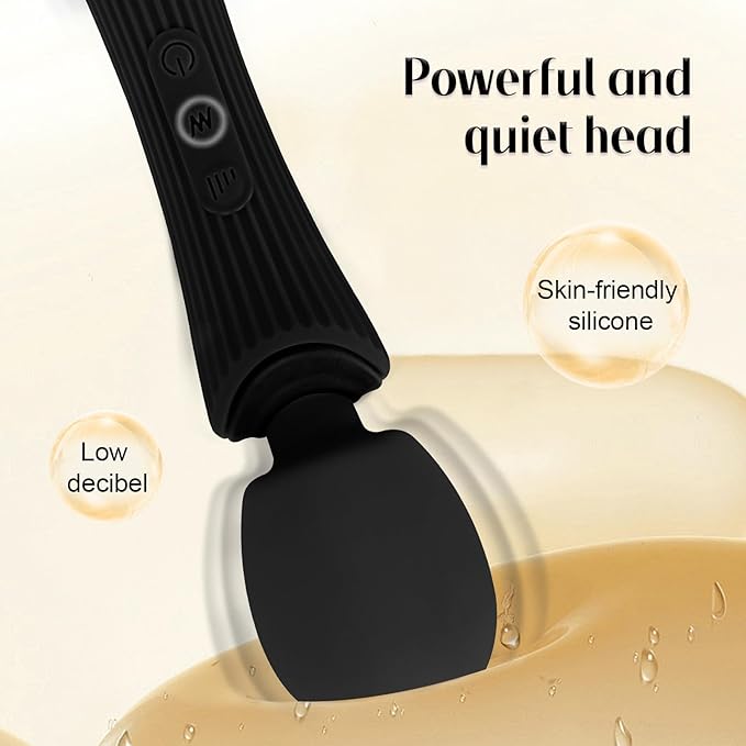 Handheld Cordless Personal Massager - Powerful 12 Vibration Patterns, 3 Speeds Settings & Waterproof, Body-Safe Silicone for Relaxation and Muscle Comfort in Neck, Shoulders and Foot - Black