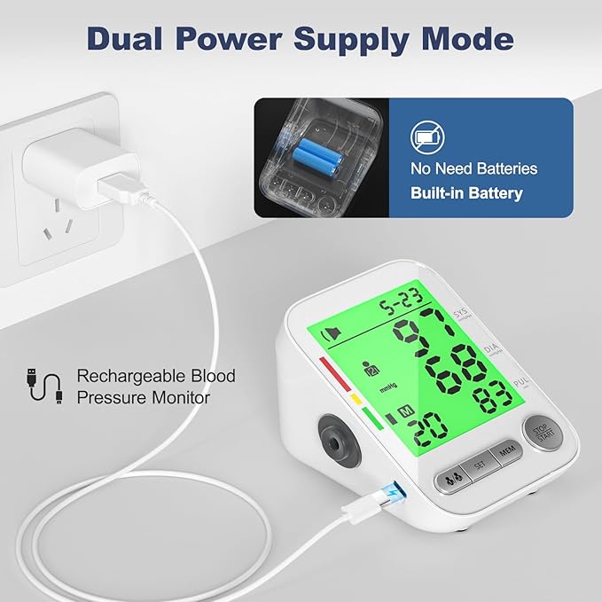 Blood Pressure Machine Upper Arm, Arm Electronic Sphygmomanometer with 2 Cuffs, Digital Upper Arm BP Machine, LCD Display, 9"-17" Medium and 13"-21" XL Cuff