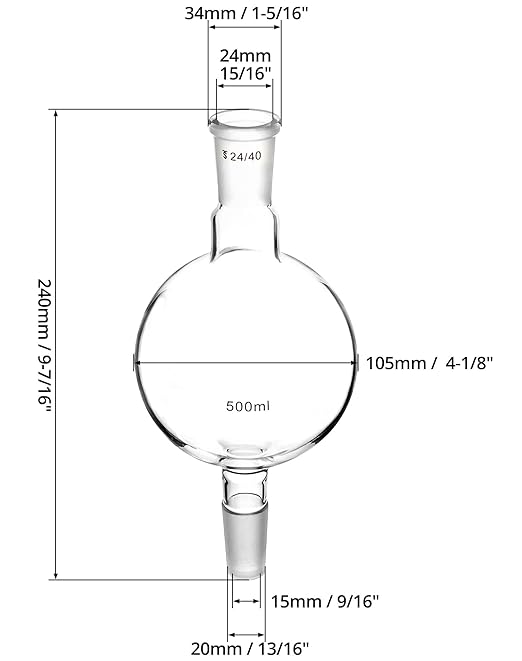 QWORK Lab Distillation Glass Bottle, 500ml 24/40 Chromatography Reservoir Flask, 1 Pack