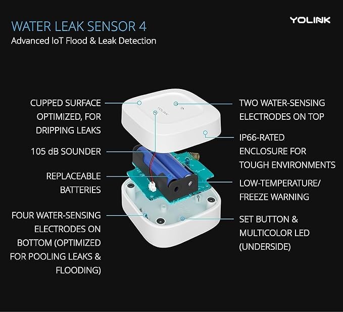 YoLink Smart Home Starter Kit: SpeakerHub & Water Leak Sensor 4 with 105dB Audio Alarm 1-Pack, SMS/Text, Email & Push Notifications, Freeze Warning, LoRa Up to 1/4 Mile Open-Air Range, w/Alexa, IFTTT