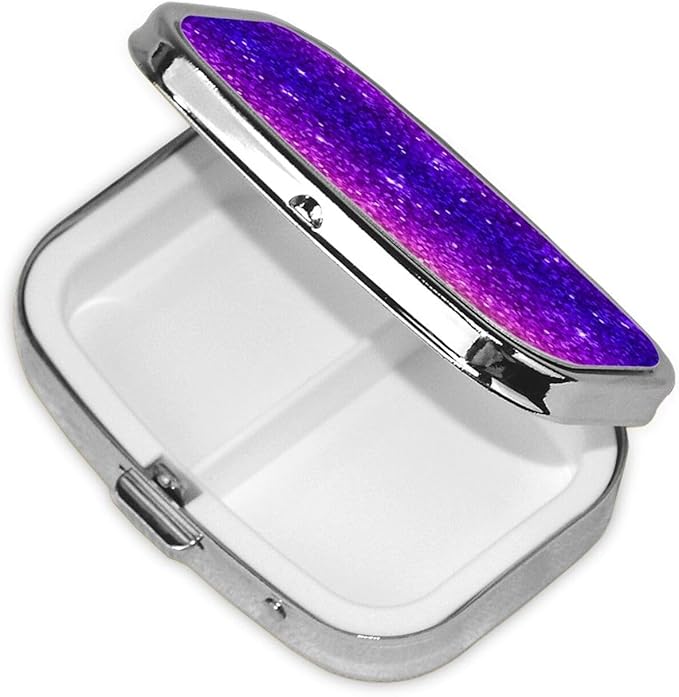 Small Pill Case Beautiful Purple Glitter Sparkles Pattern, Travel Pill Organizer Pill Box Portable Medicine Organizer, Cute Pill Holder Container for Vitamin, Fish Oil