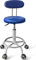 Chair with Wheels PU Leather, with Backrest, Height Adjustable, 360° Swivelling Armless Barstool with Footrest, Ideal for Pubs, Restaurants, Offices, Homes, Tattoos, Massages (Blue)