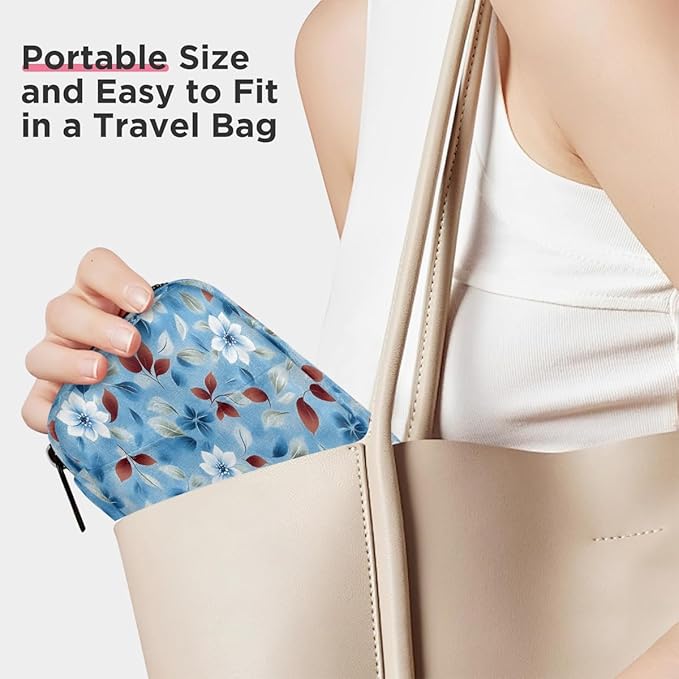 Flowers Leaves Blue Pill Case Everyday Travel, 7 Day Weekly Medicine Pill Box Compact Portable Pills Bottle Organizer with Zipper for Daily Vitamin Medicine Holder Bottle Organizers Bag