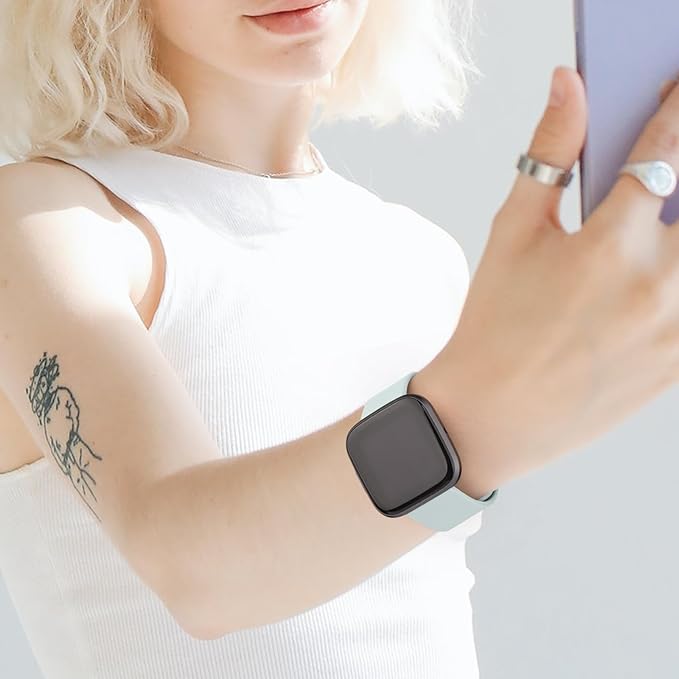 Mugust Sport Bands Compatible with Fitbit Versa 2, Classic Soft Silicone Replacement Wristbands Straps for Fitbit Smart Watch Women Men (Small, Light Cyan)