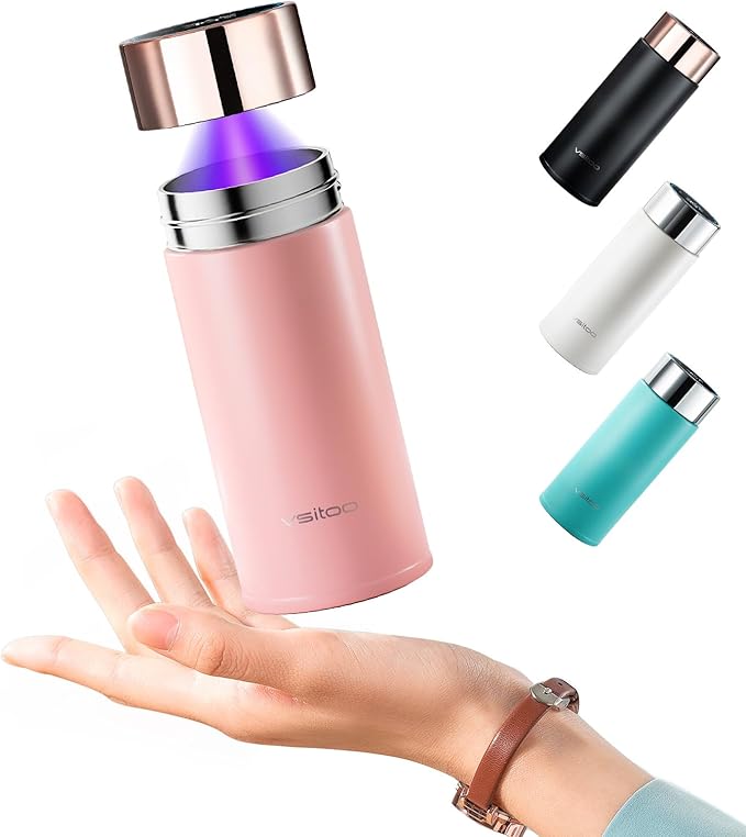 Vsitoo 8.5oz self-cleaning Mini Insulated Water Bottle,Stainless Steel Vacuum Flask,AI Self-Clean,30-Day Battery Life,BPA-Free,Perfect Small Water Bottle for Travel, Purse,Pink