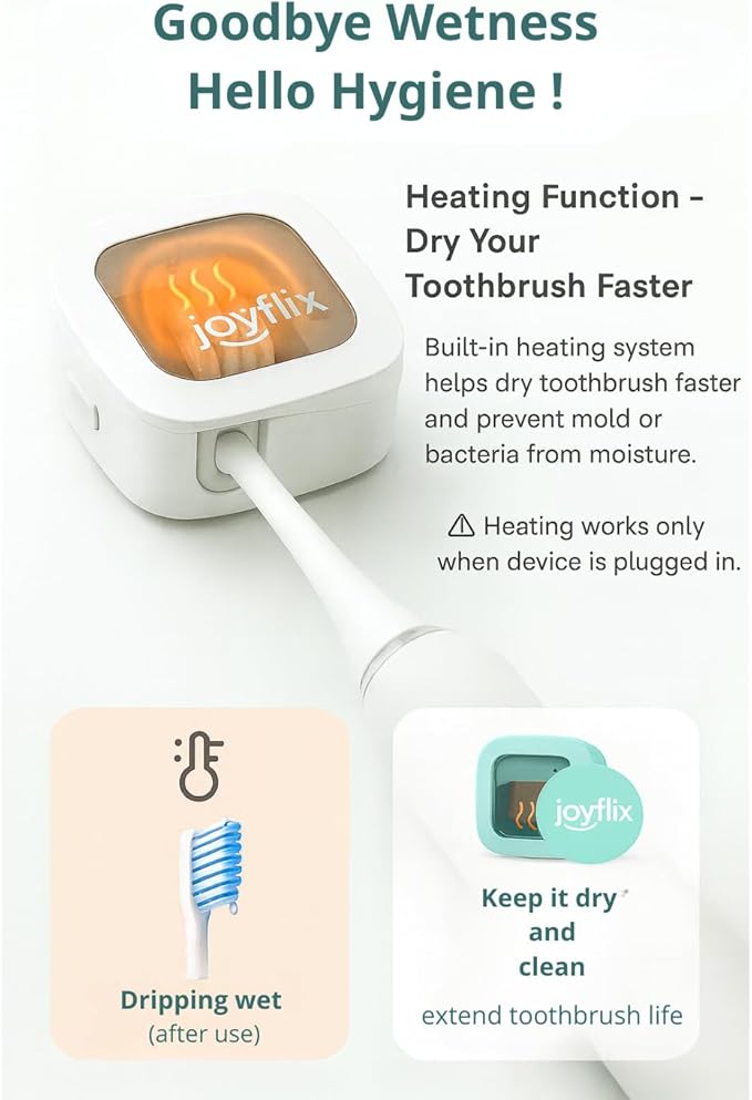UV-C Toothbrush Sanitizer | Portable & Rechargeable | 99.9% Sanitization with Heating Function | Magnetic Mount, Travel-Friendly & Compact Design (Charcoal Black)