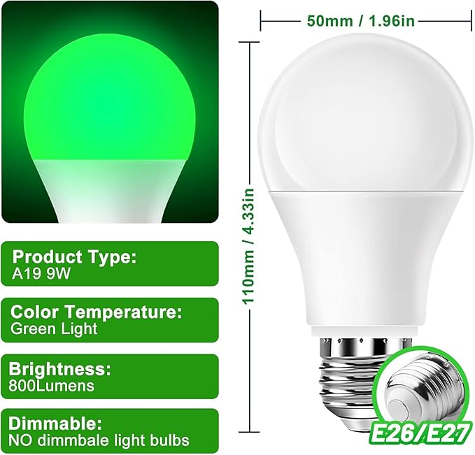 Neporal Migraine Relief LED Light Bulb, Full Spectrum Light with 520nm Narrow Band, Non-Drug Support for Headache, Anxiety, Tension Relief, 9W 60 Watt Equivalent, E26/E27, 1PK