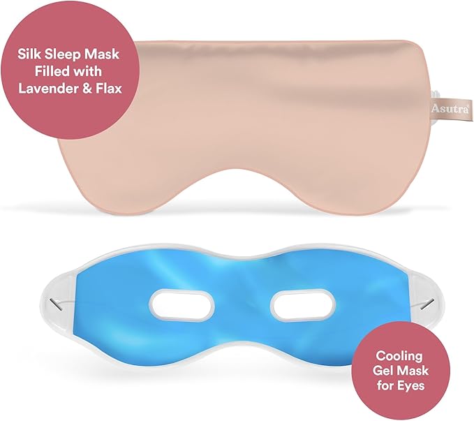 ASUTRA Silk Eye Pillow for Sleep, Light Pink - Filled w/Lavender Buds & Flax Seeds, Weighted Eye Mask, Meditation & Light Blocking Blindfold, Cooling Gel Mask Included