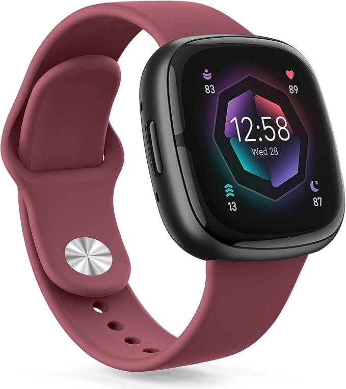 AK Silicone Bands Compatible with Fitbit Versa 4 & Sense 2 Bands for Women & Men, Soft Straps Replacement Wristbands for Fitbit Versa 3 & 4 / Sense & 2 Smart Watch (Wine Red)