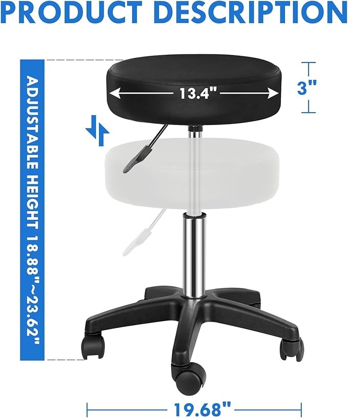 SUPER DEAL Rolling Stools Swivel Chairs Facial Massage Spa Salon Bar Stool Adjustable Hydraulic Rolling Chair,Black
