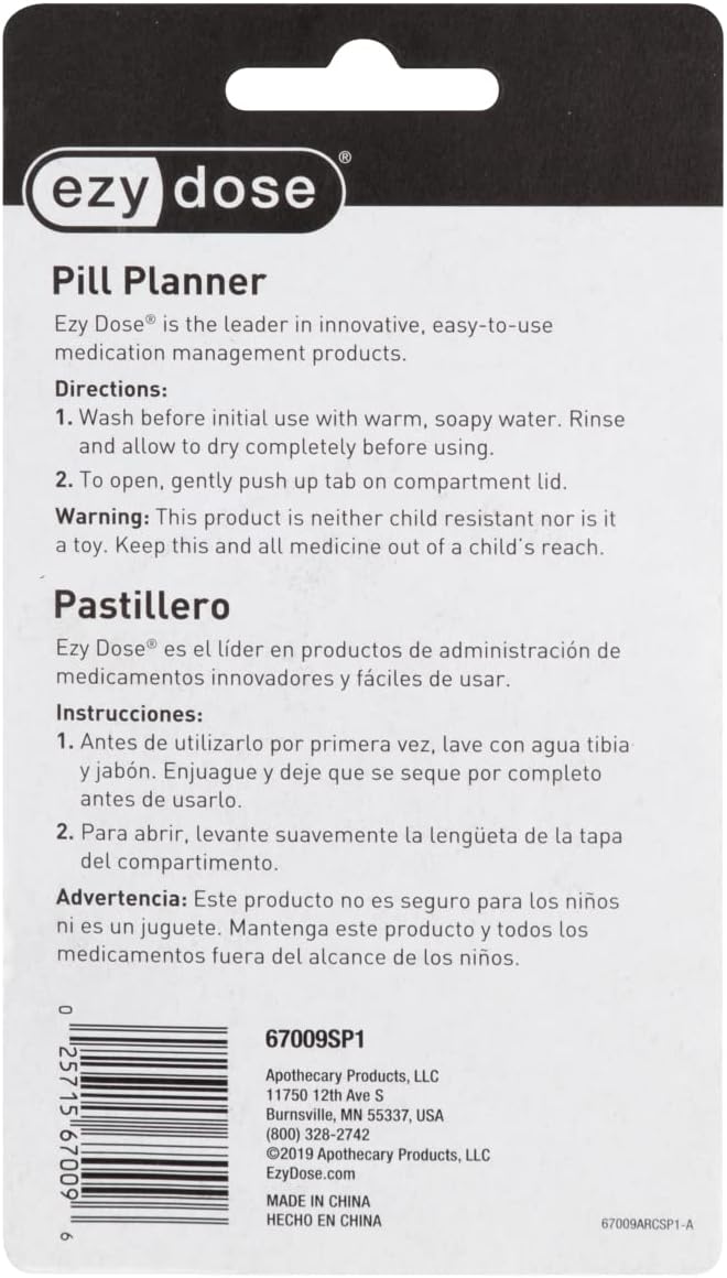 EZY DOSE Weekly Pill Organizer, Medicine Box, and Vitamin Planner, Travel Pill Planner, Portable Storage, 7-Sided, Green, BPA Free