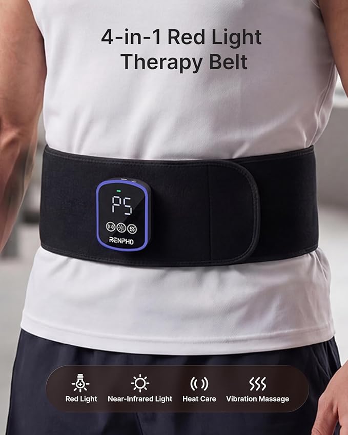 RENPHO Cordless Heating Pad for Back Pain, Red Light Therapy Belt for Low Back, Waist, Shoulder Sweatproof TPU Cover, Vibration, Timer, Adjustable Strap, Mothers Day Birthday Gifts for Women Men Mom