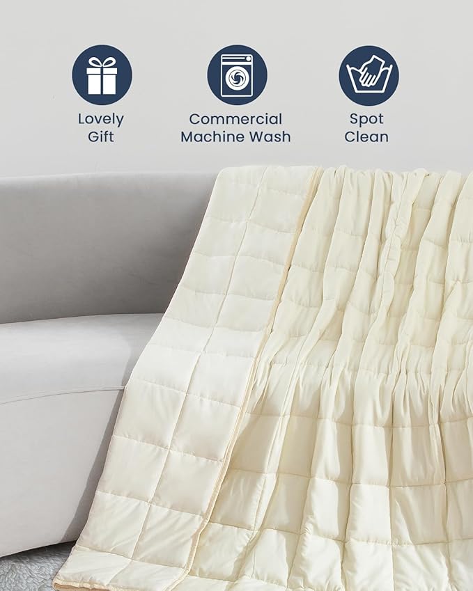 Drewin Weighted Blanket 20lbs, Weighted Blanket Queen Size for Deep Sleep Perfect for 190-220 lbs, Cooling Weighted Blankets for Adults with Premium Ceramic Bead, All Season, 60 x 80 inches, Beige