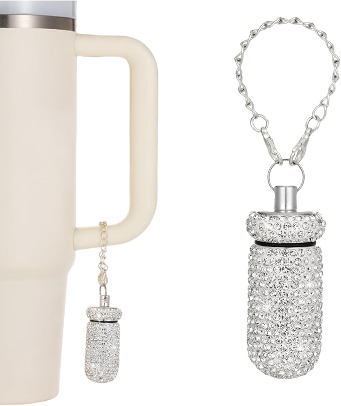 Pill Holder for Tumbler with Handle Bling Stanley Cup Accessories Pill Organizer for Stanley & YETI & Simple Modern & BrüMate (Silver)