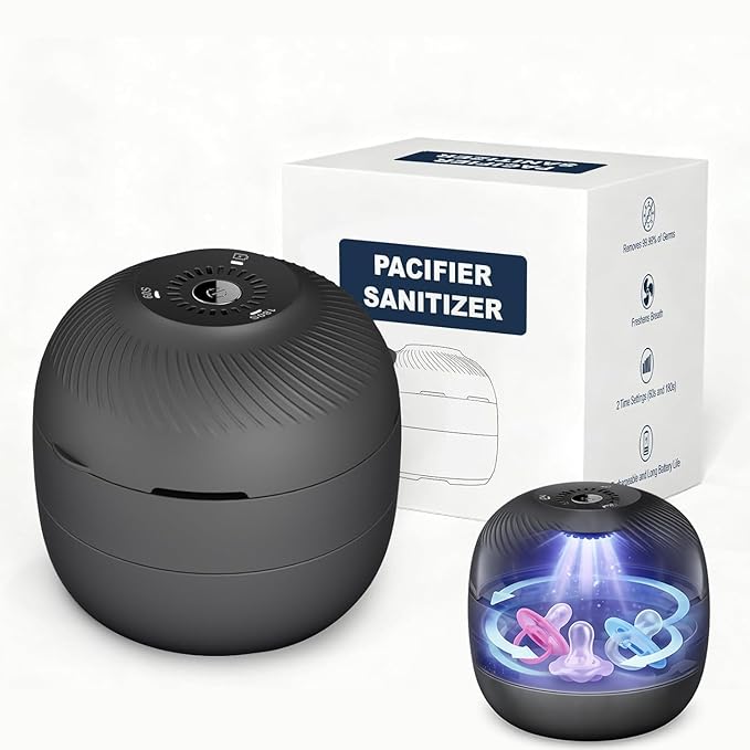 Pacifier Box, Portable UV-C Box for Pacifiers USB Rechargeable Mini Pacifier Box 2 Time Settings (60s and 180s) with Fan Fast Charging and Long Battery Life