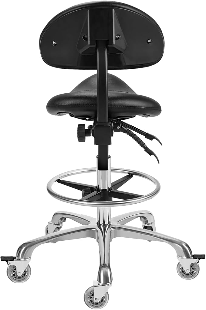 Saddle Stool Chair with Backrest and Footrest- Ergonomic Rolling Saddle Stools Hydraulic Swivel Adjustable Stool Esthetician Chair for Massage Beauty Salon Tattoo Dentist Clinic Home Office (Black)