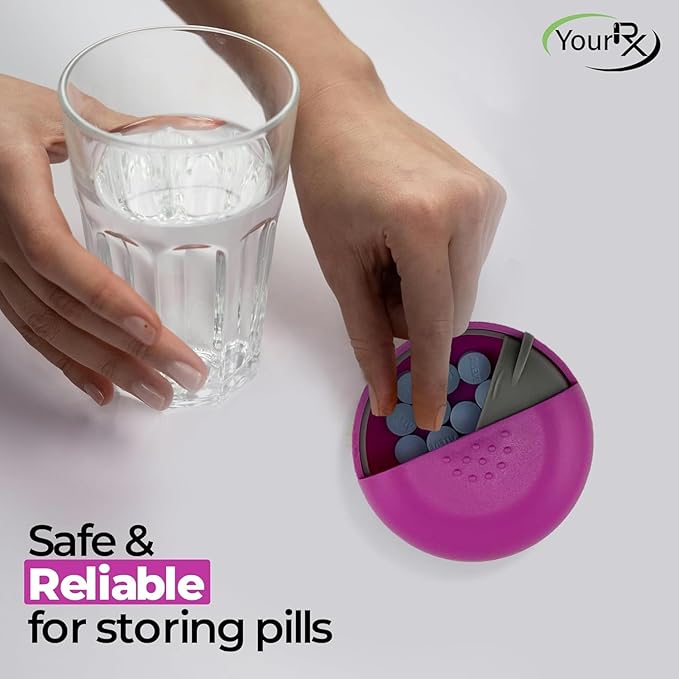 Round Travel Pill Organizer - Portable Small Pill Box for Purse - Compact, Leak-Proof Medicine Container for Pills, Vitamins, Fish Oil, Supplements - BPA-Free, Durable Design, 2.75" (Pink)