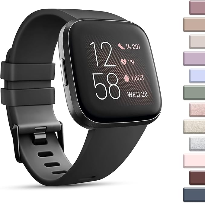 Mugust Sport Bands Compatible with Fitbit Versa 2 / Fitbit Versa/Versa Lite/Versa SE, Classic Soft Silicone Replacement Wristbands Straps for Fitbit Versa 2 Smart Watch Women Men (Large,Black)