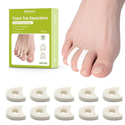 Bukihome 44-Pack Foam Toe Separators – Soft & Breathable Toe Spacers for Women & men, Help Align Overlapping Toes, Relieve Friction & Pressure, Ideal for Daily Comfort