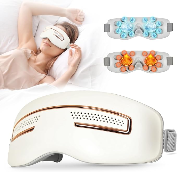 Eye Massager with Heat and Cooling, Smart Sleep Mask for Migraine & Headache Relief with Bluetooth Music, Face Massager, Mask for Migraine and Dry Eye Relief, Birthday Gifts for Mom Dad Men and Women