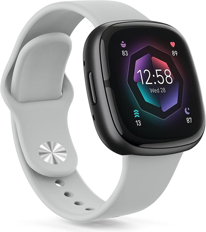 AK Silicone Bands Compatible With Fitbit Versa 4, Sense 2 - Soft Replacement Straps for Versa 3, Sense Smart Watch (Gray)