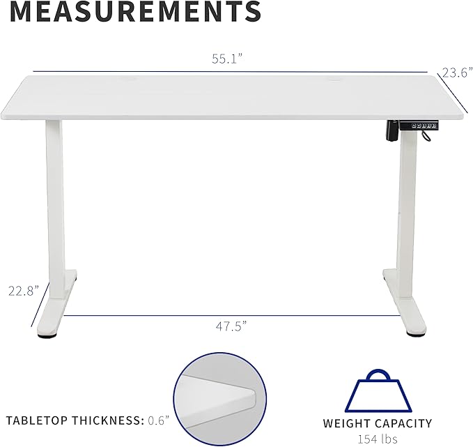 VIVO Electric 55 x 24 in Standing Desk, Memory Height Adjustment, White Top White Frame, DESK-E155TW