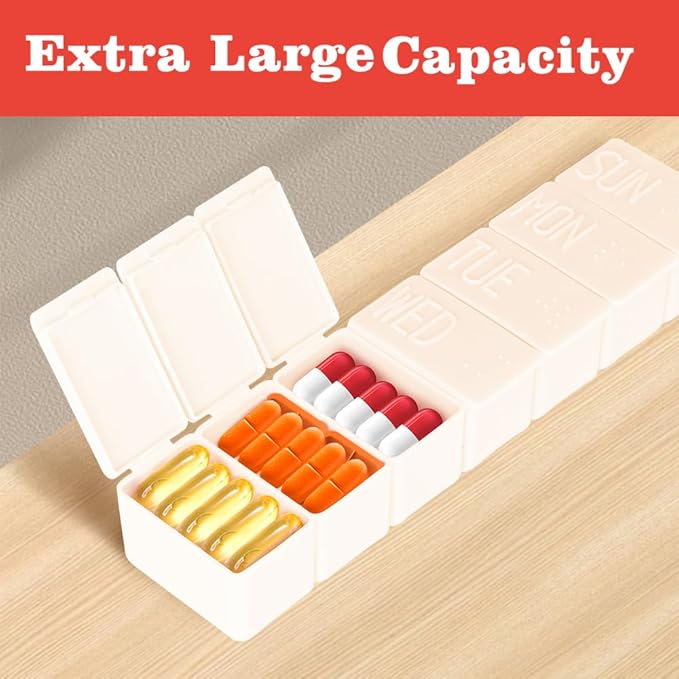 2Pack Weekly Pill Organizer,Extra Large 7 Days Cute Pill Cases Travel Daily Pill Box for Vitamin Medicine Fish Oil, Calcium Tablets Supplements