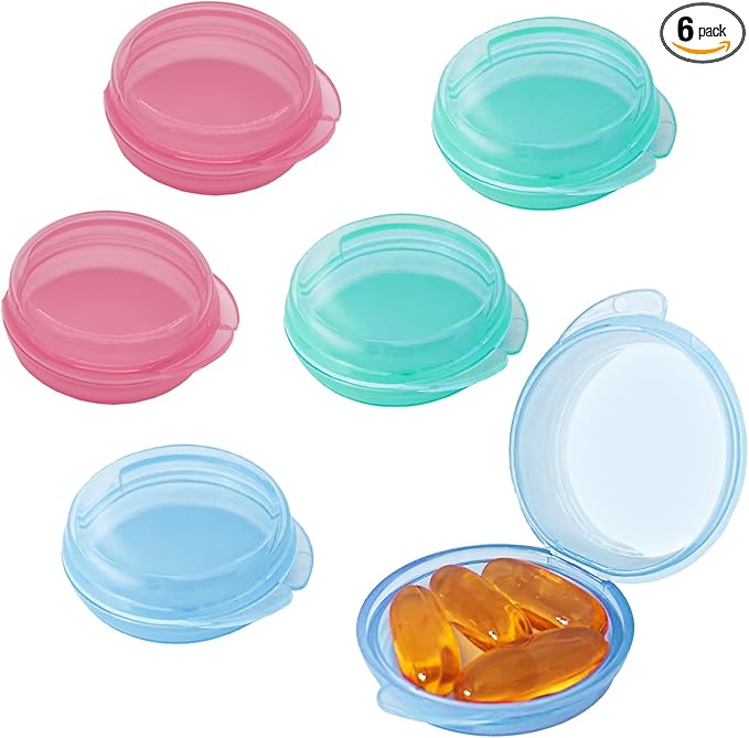Small Pill Box (6 Pack), Daily Mini Pill Organizer Portable for Purse Pocket,Travel Pill Case Medicine Storage Container Earplug Case (Blue & Pink & Green 6 PCS)