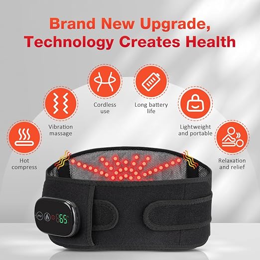 NORTHERN BROTHERS Cordless Heating Pad for Back Pain Relief with Vibration, Heated Waist Belt Wrap for Lower Back & Period Cramps, 5000mAh, 3 Heat & 3 Vibration Modes, Adjustable up to 58", Black