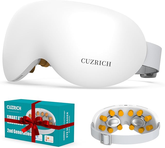 Eye Massager with Heat and Vibration and Cooling - Heated Cooling Eye Mask with Rapid Temp Control, 4 Massage Modes, 3 Temp Modes, 2400mAh Battery for Dry Eyes, Migraines, Puffiness Relief
