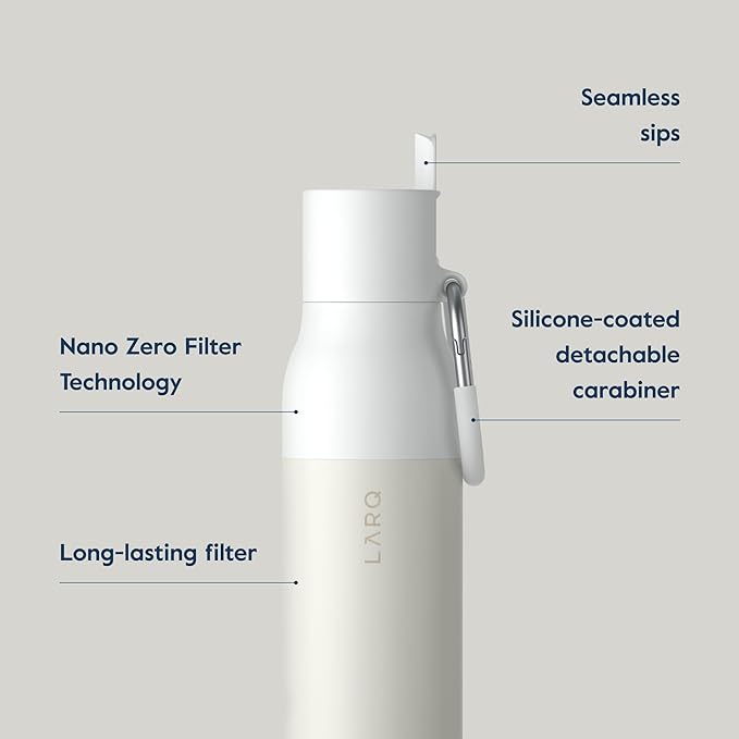LARQ Bottle Filtered - Insulated Stainless Steel Water Bottle BPA Free with Nano Zero Technology and Long-Lasting Filters, Granite White, 17oz