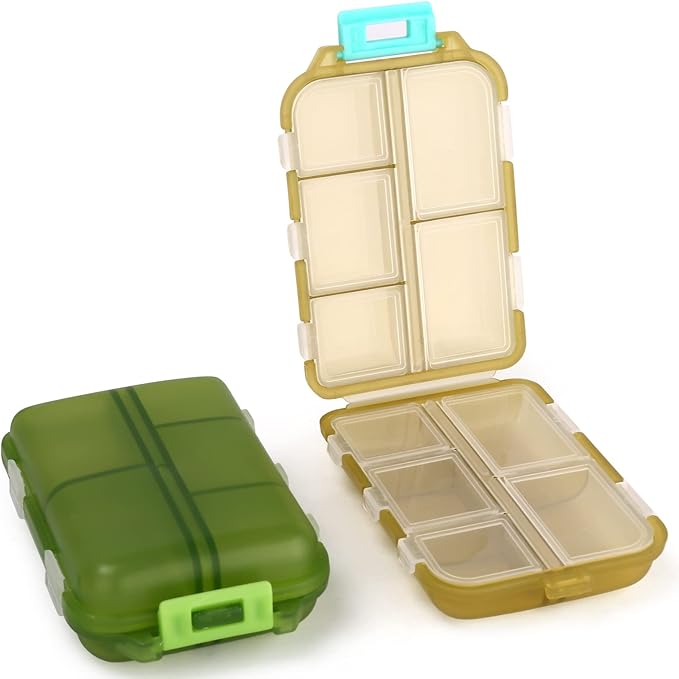 2PCS Cute Pill Organizer, Travel Pill Box, Small Pill Case Container, Medicine Organizer for Purse, with 10 Compartments for Different Medicines